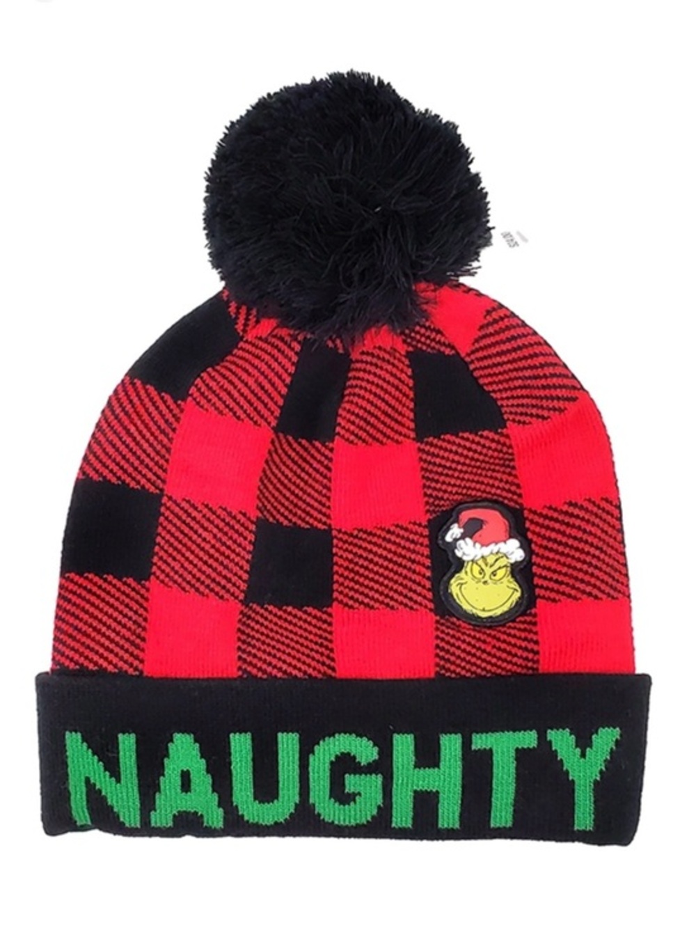 Universal Studio Grinch Naughty Buffalo Plaid Hat Black Red Green